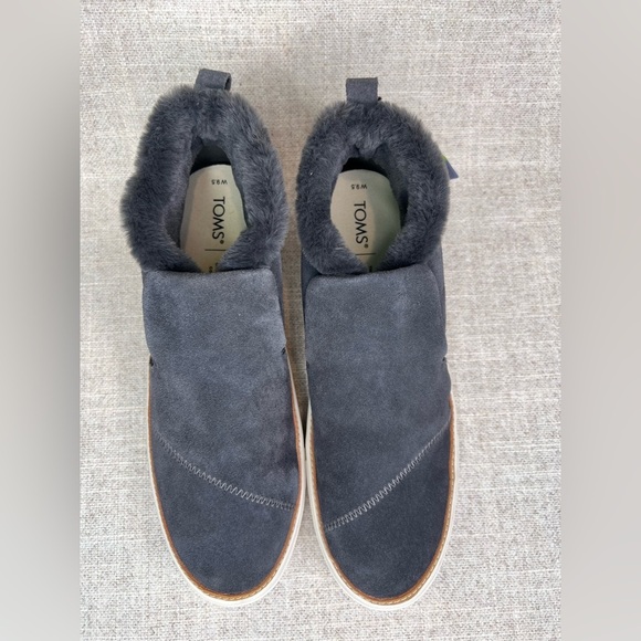 TOMS NWT Paxton Forged Iron gray suede faux fur lined sneakers size 9.5 ankle - Picture 9 of 13
